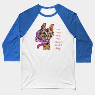 Cat lady in Scarf and Round Red Glasses Baseball T-Shirt